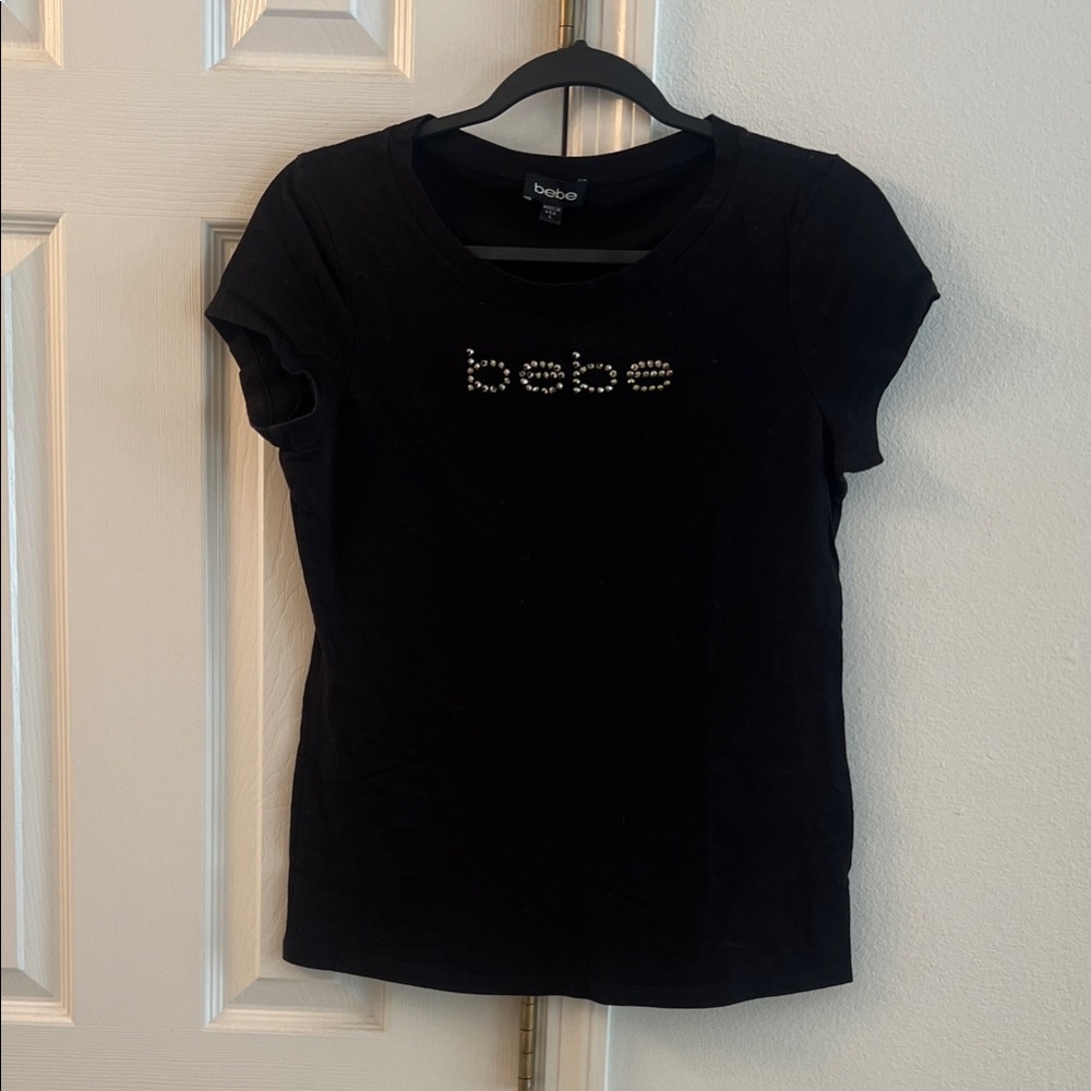 Bebe Black Studded Short Sleeve Tee
